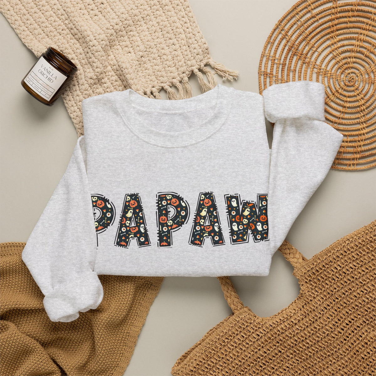 Papaw Pumpkin Skull Halloween Sweatshirt | Grandpa Autumn Crew Halloween Sweater