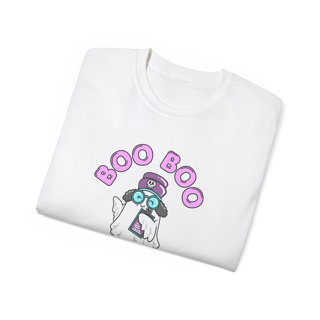 Boo Boo Crew Tee — Cute Grey Black Haired Nurse RN PRN DR Triage Ghosts Nursing Pharmacy Halloween T‑Shirt