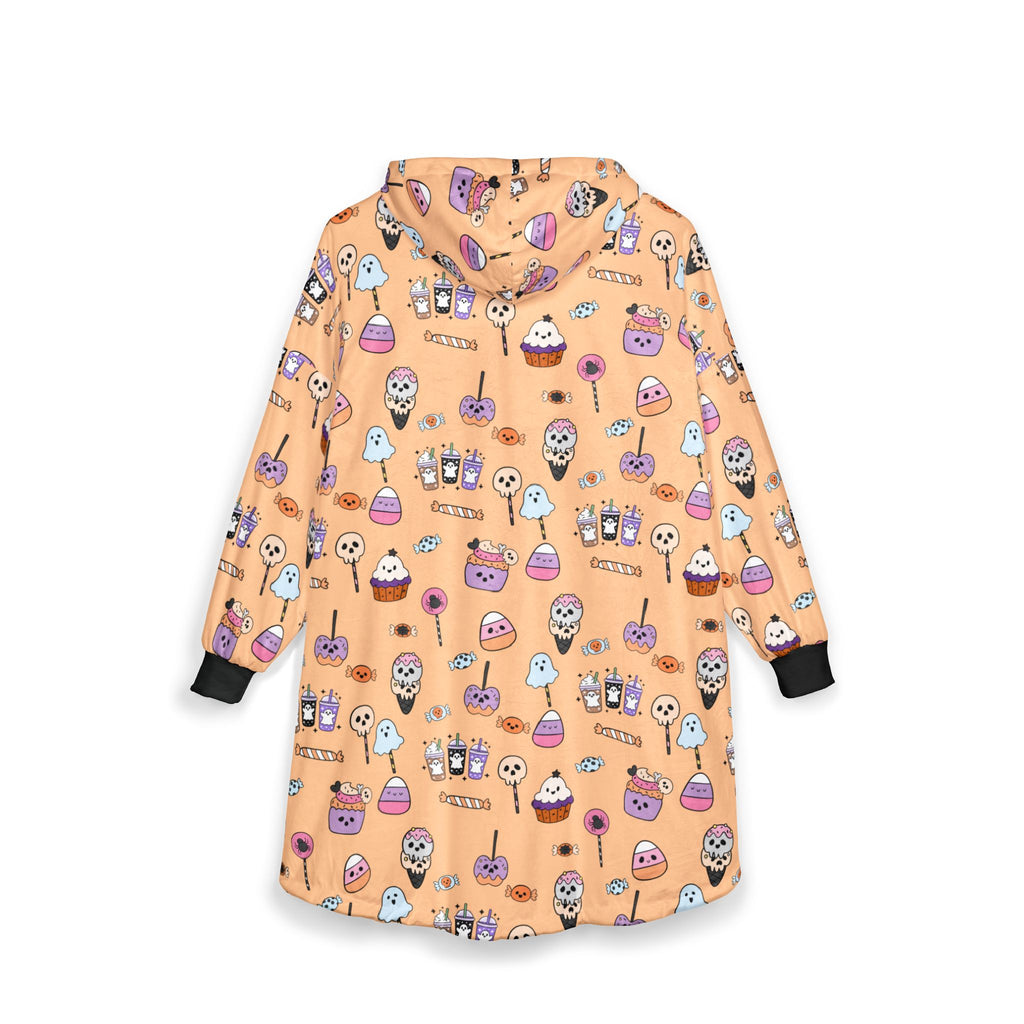 Cute Halloween Candy Pattern Hooded Blanket | Ghosts, Skulls, Lollipops