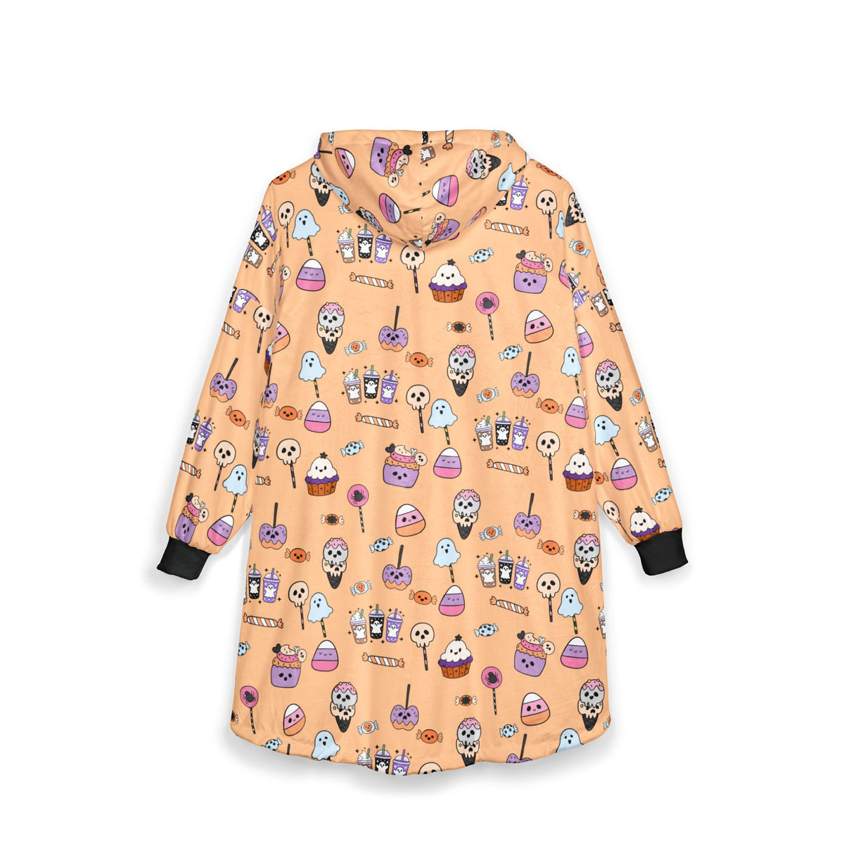 Cute Halloween Candy Pattern Hooded Blanket | Ghosts, Skulls, Lollipops