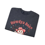 Crewneck Sweatshirt — “Howdya Boo?” Cute Western Cowboy Cowgirl Ghost Halloween Pullover