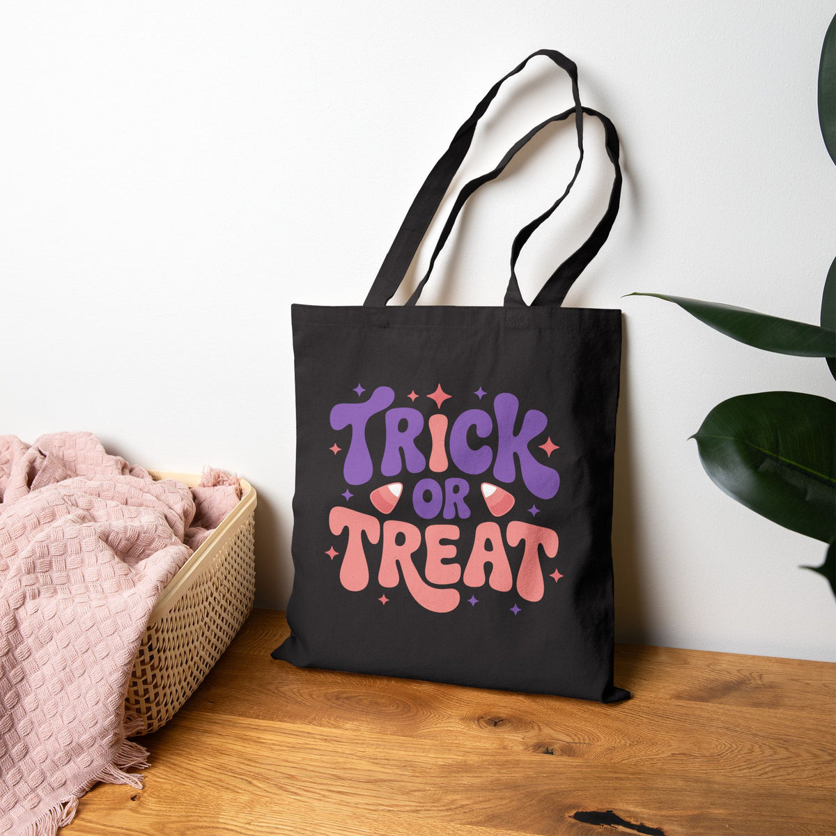 Halloween Trick or Treat Canvas Tote — Cotton Candycorn Trick or Treating Reusable Bag