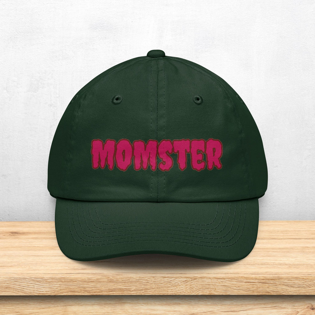 MOMSTER Embroidered Halloween Dad Hat | Mom Monster Cap, Gothic Pink Lettering