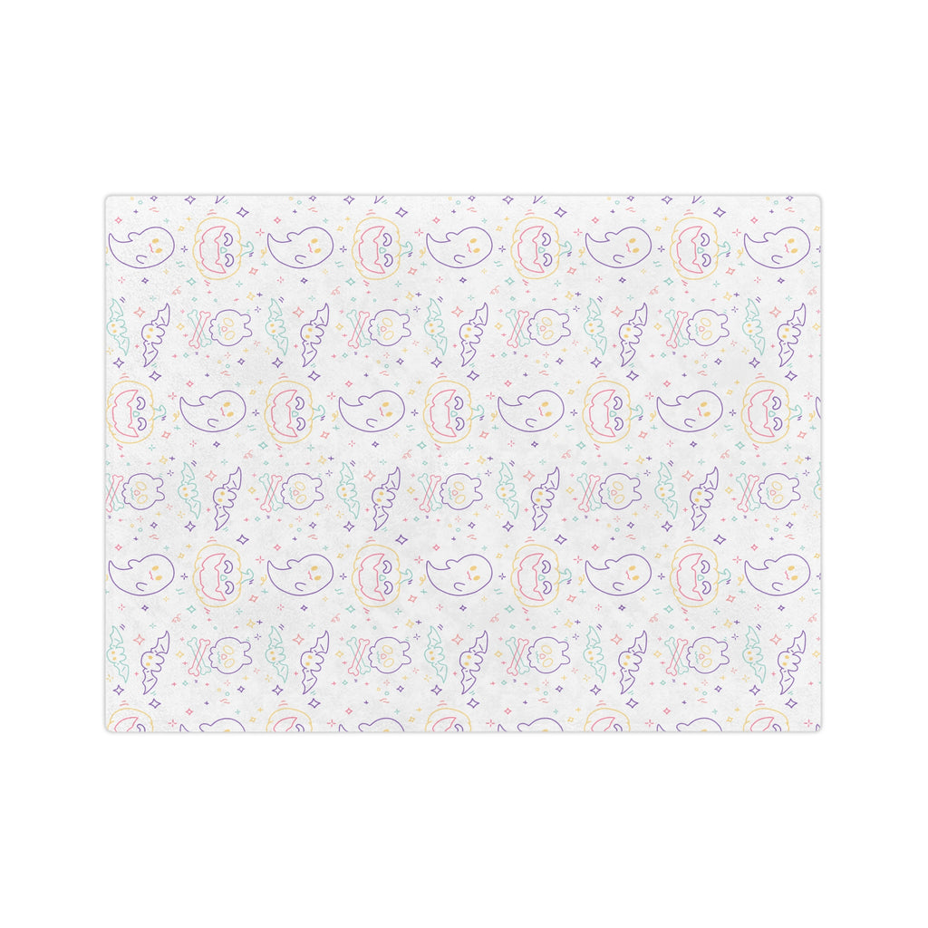 Kawaii Halloween Pattern Velveteen Microfiber Blanket | Pastel Halloween Neon Ghosts Bats Pumpkin Skull