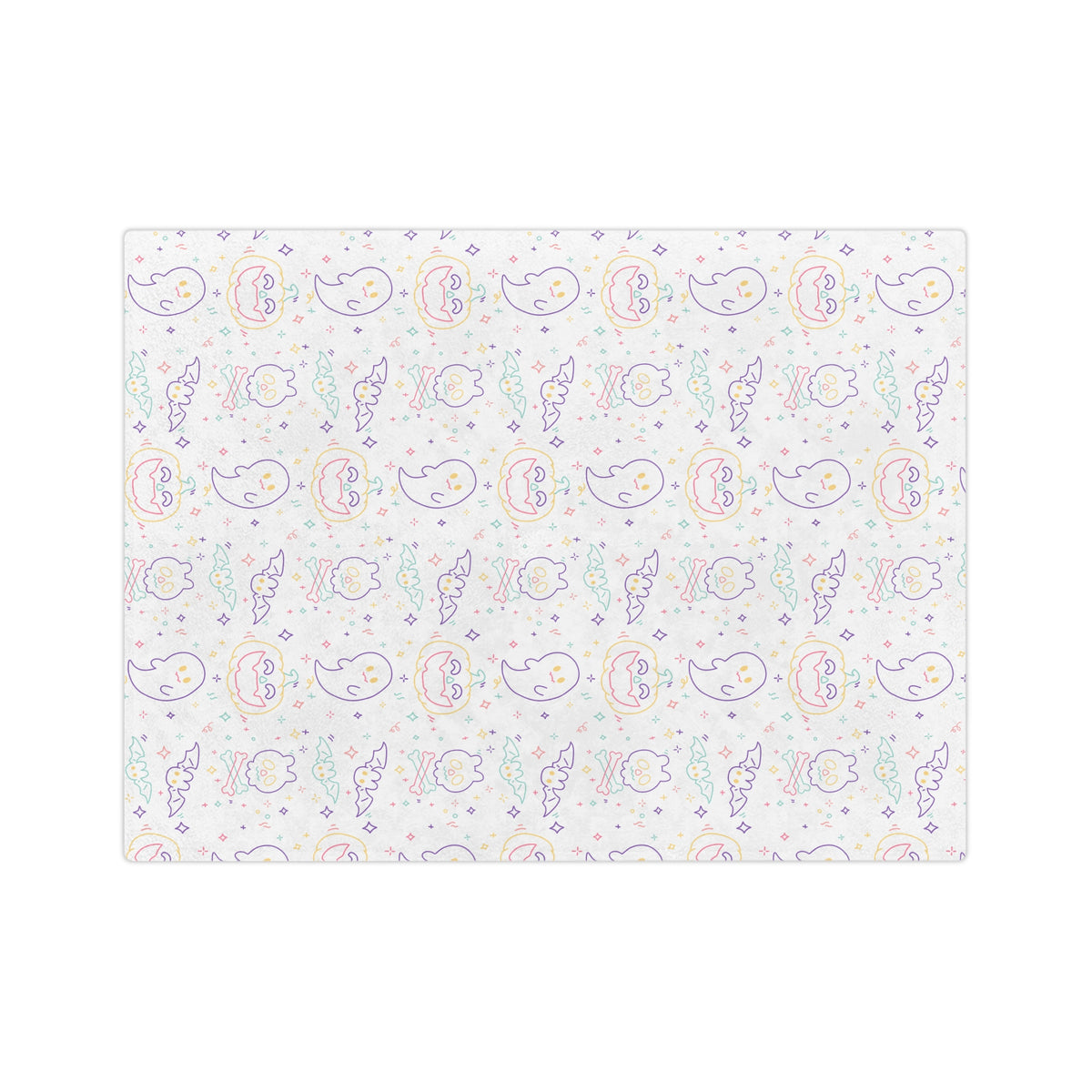 Kawaii Halloween Pattern Velveteen Microfiber Blanket | Pastel Halloween Neon Ghosts Bats Pumpkin Skull