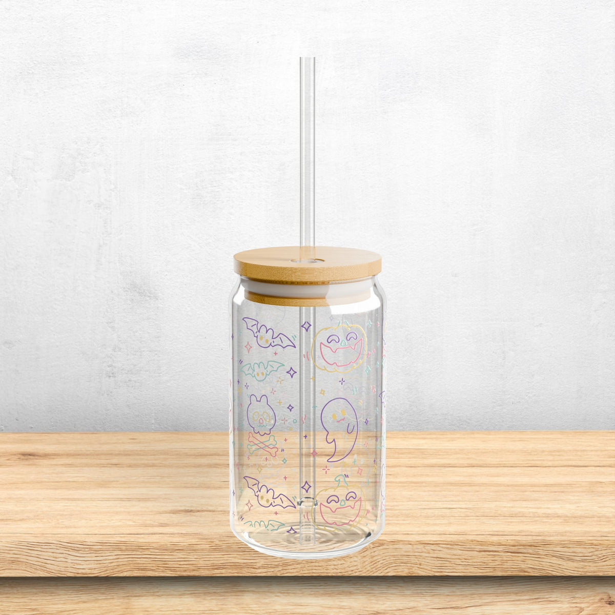Cute Pastel Ghosts Sipper Glass Jar Halloween Cup