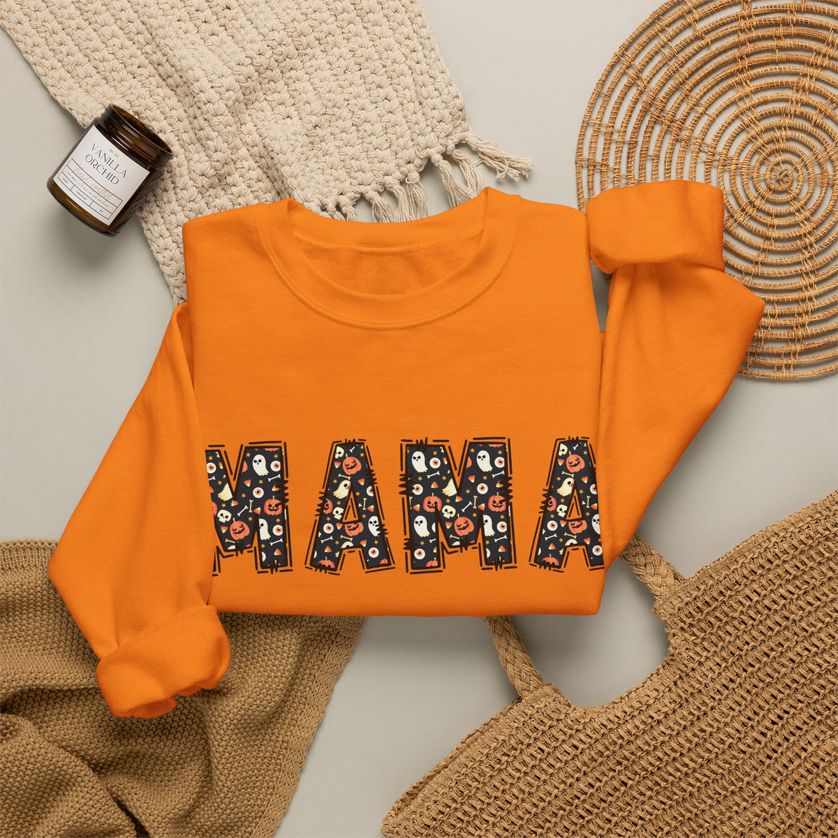 Halloween MAMA sweatshirt | Pumpkin ghost skull lettering crewneck