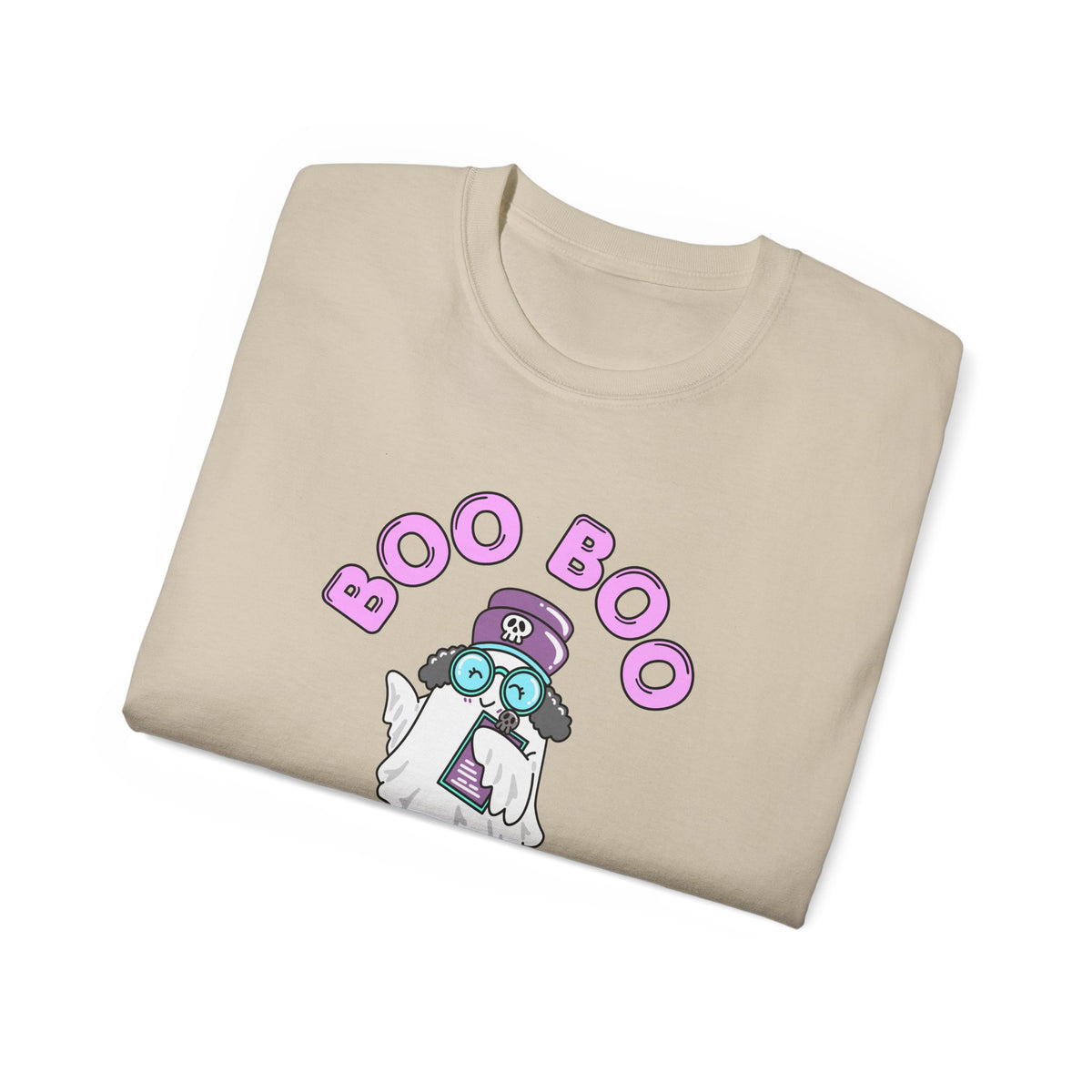 Boo Boo Crew Tee — Cute Grey Black Haired Nurse RN PRN DR Triage Ghosts Nursing Pharmacy Halloween T‑Shirt