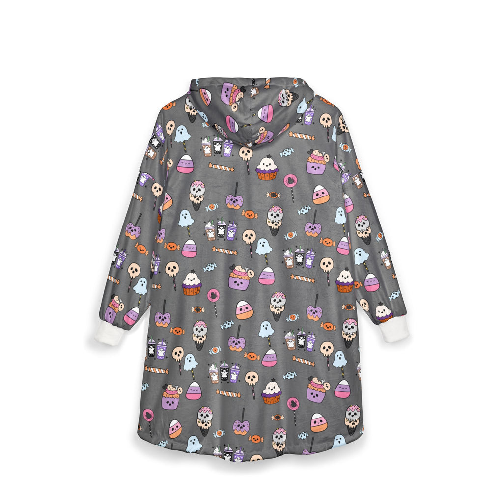Cute Halloween Candy Pattern Hooded Blanket | Ghosts, Skulls, Cupcakes