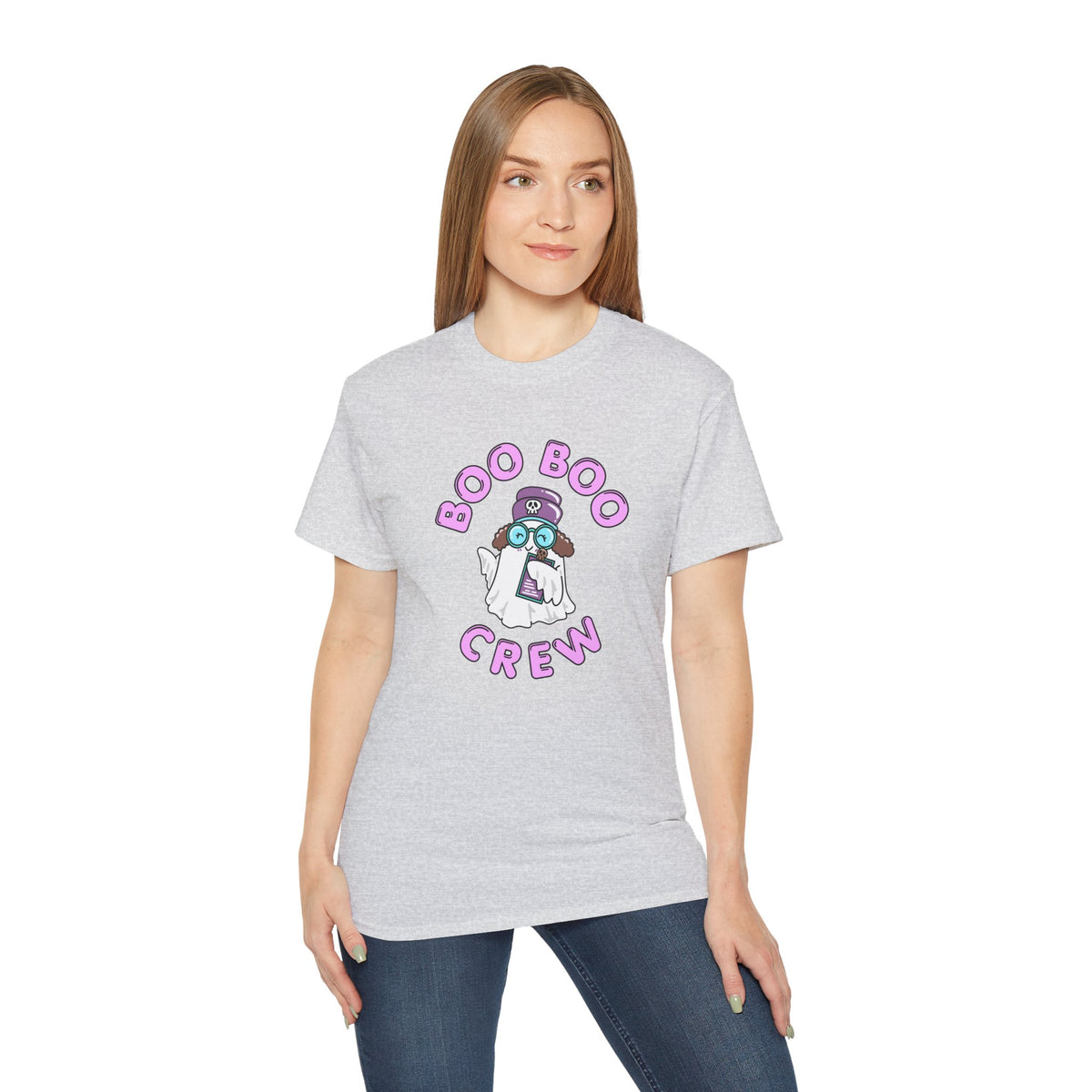Boo Boo Crew Tee — Cute Brunette Nurse RN PRN DR Triage Ghosts Nursing Pharmacy Halloween T‑Shirt
