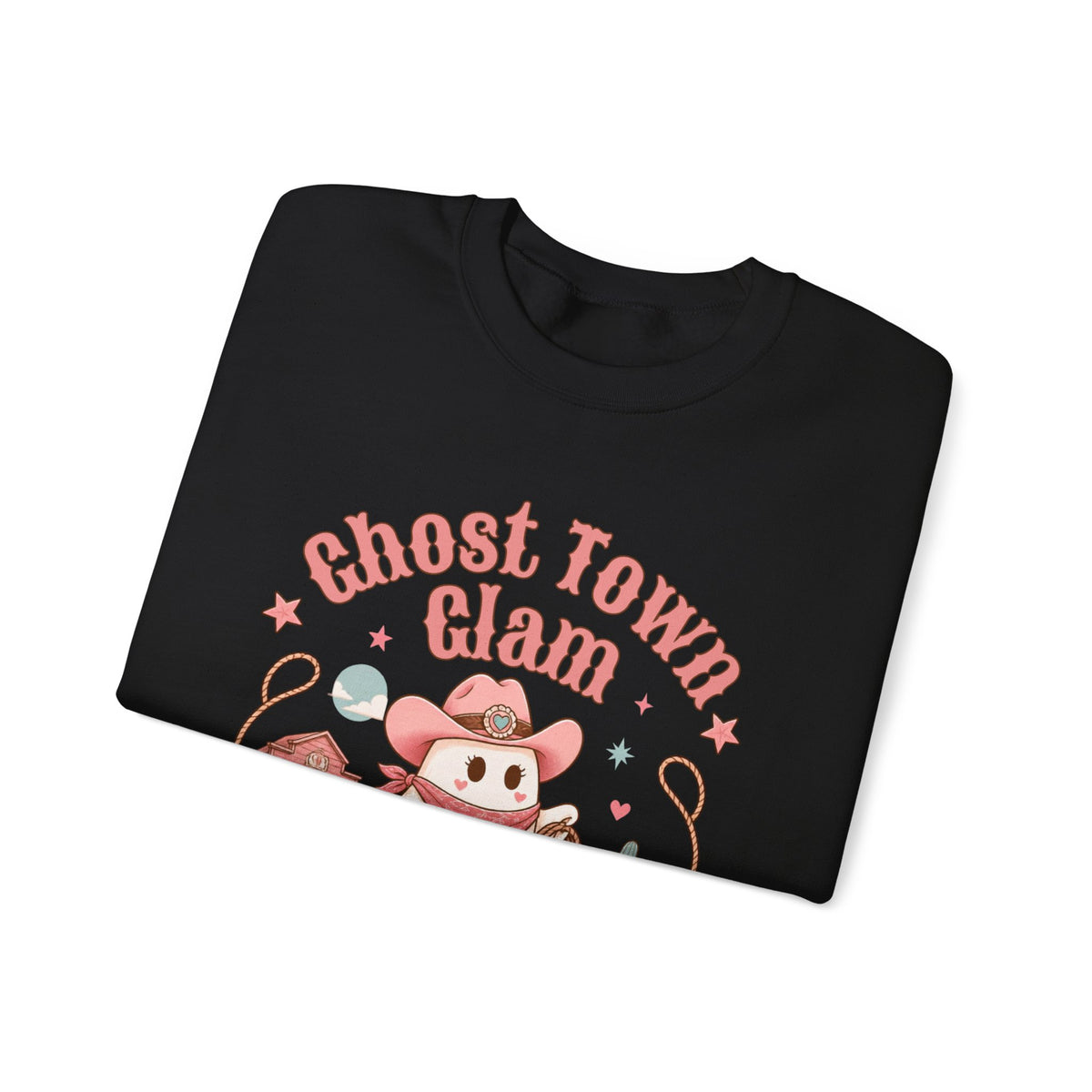 Crewneck Sweatshirt — “Ghost Town Glam” Cute Western Cowboy Cowgirl Ghost Halloween Pullover