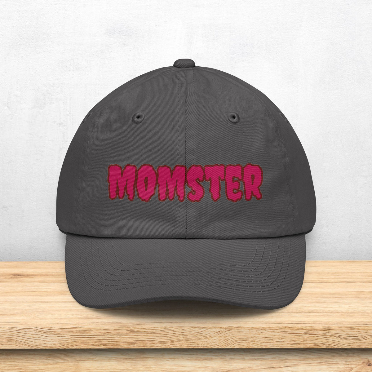 MOMSTER Embroidered Halloween Dad Hat | Mom Monster Cap, Gothic Pink Lettering