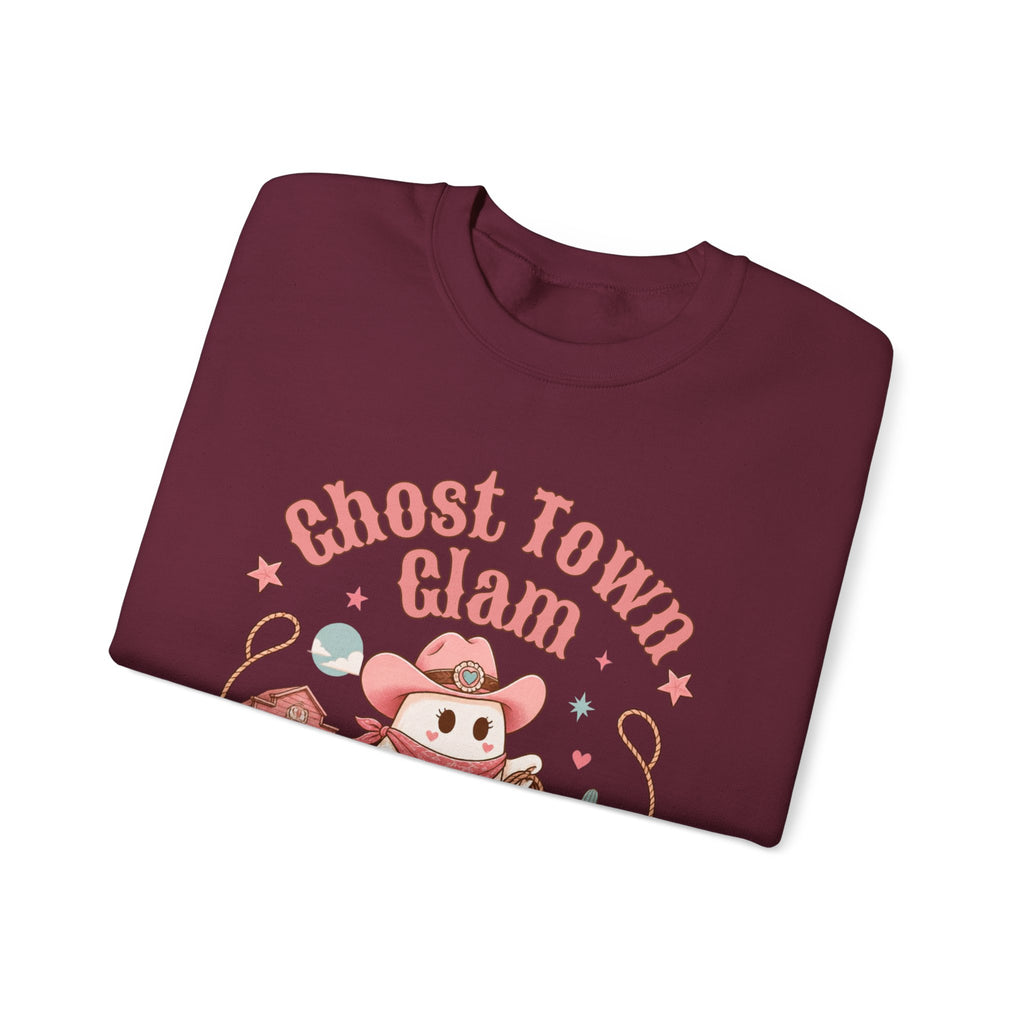 Crewneck Sweatshirt — “Ghost Town Glam” Cute Western Cowboy Cowgirl Ghost Halloween Pullover