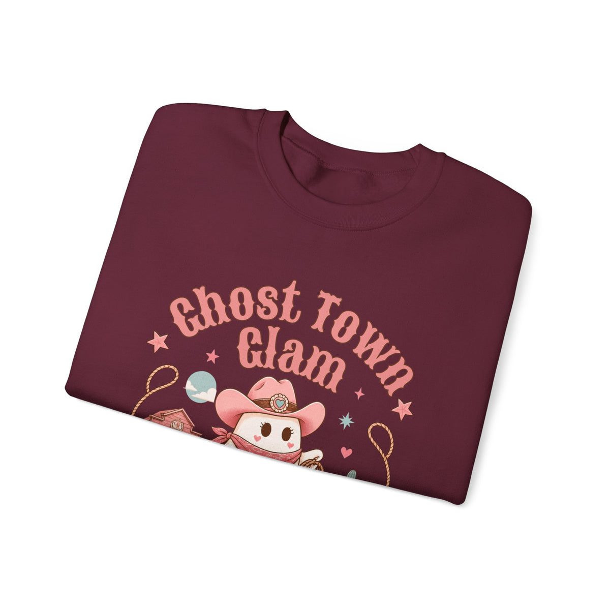 Crewneck Sweatshirt — “Ghost Town Glam” Cute Western Cowboy Cowgirl Ghost Halloween Pullover
