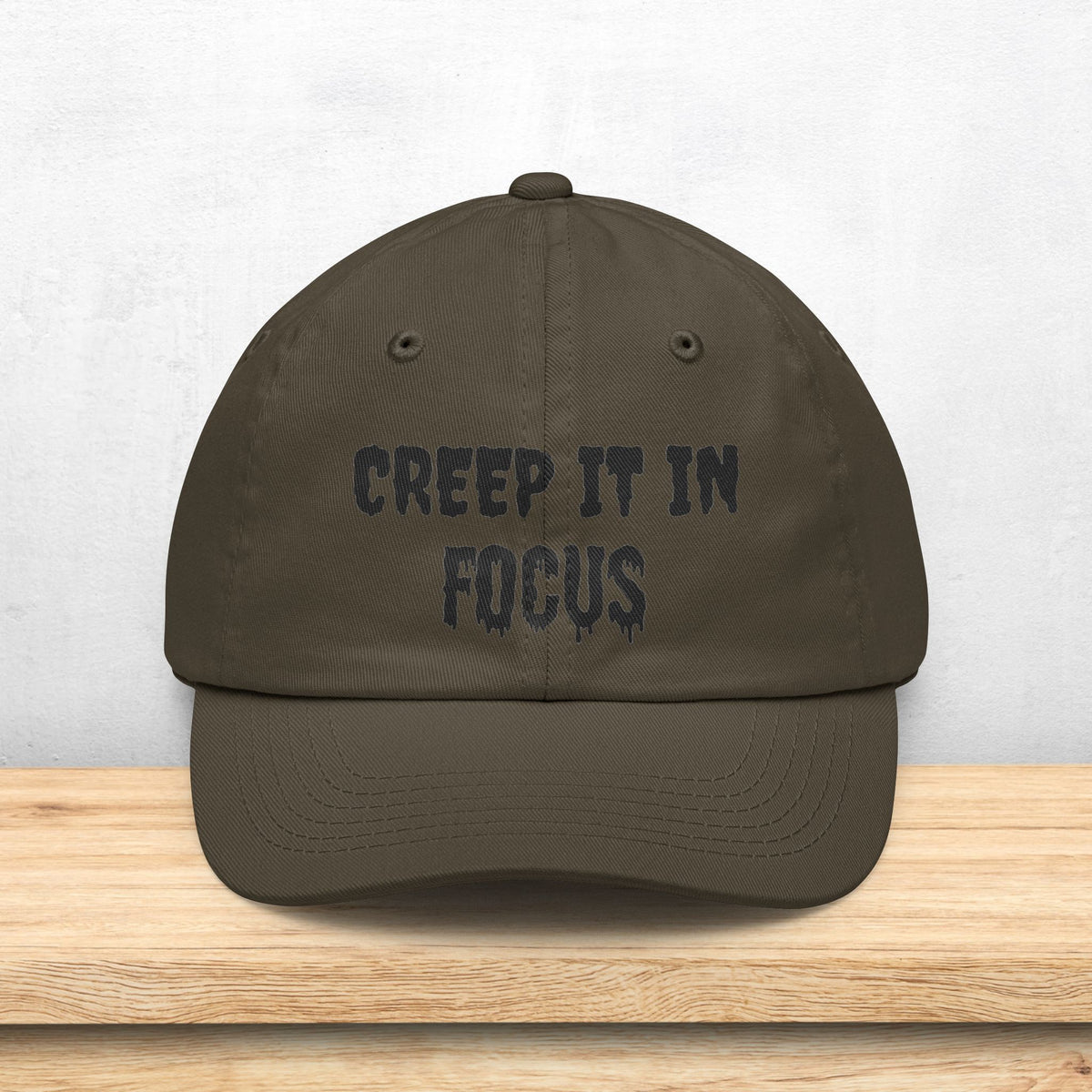 Creep It In Focus Dad Hat | Drippy Horror Text, Halloween Baseball Cap | Photographer Photography Pun