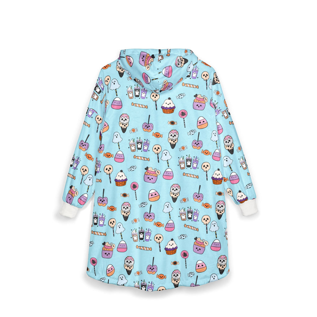 Cute Halloween Candy Pattern Hooded Blanket | Ghosts, Cupcakes, Lollipops, Ice Cream