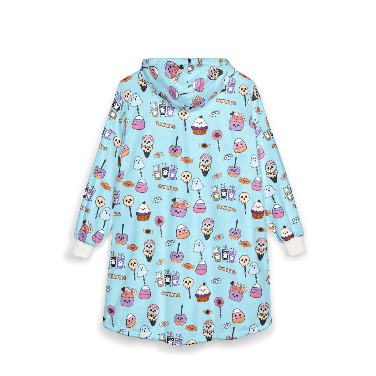 Cute Halloween Candy Pattern Hooded Blanket | Ghosts, Cupcakes, Lollipops, Ice Cream
