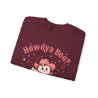 Crewneck Sweatshirt — “Howdya Boo?” Cute Western Cowboy Cowgirl Ghost Halloween Pullover