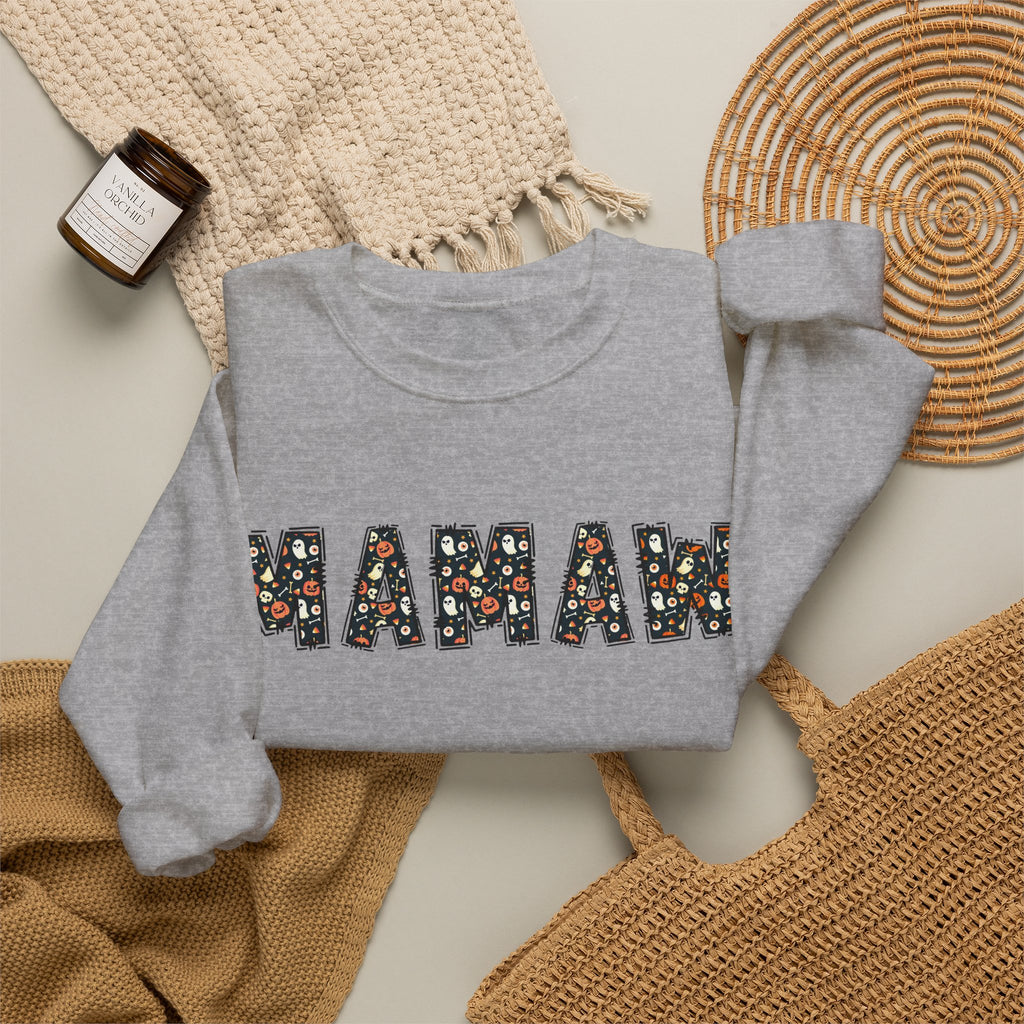 Mamaw Pumpkin Skull Halloween Sweatshirt | Grandma Embroidered Autumn Crew