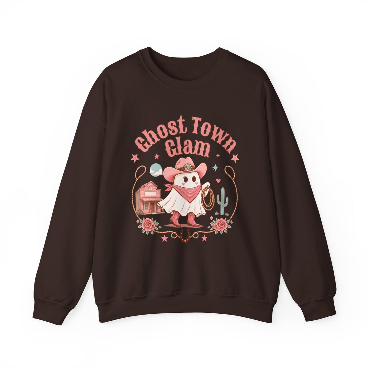 Crewneck Sweatshirt — “Ghost Town Glam” Cute Western Cowboy Cowgirl Ghost Halloween Pullover