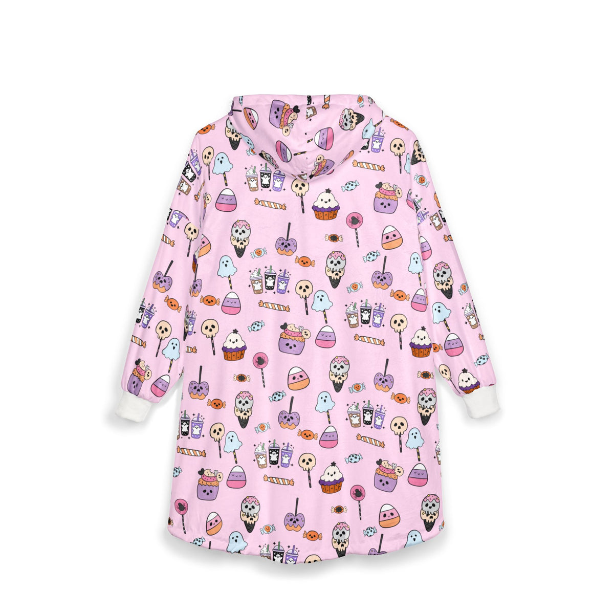 Cute Halloween Treats Hooded Blanket | Candy Pattern, Pink Cozy Wearable Blanket