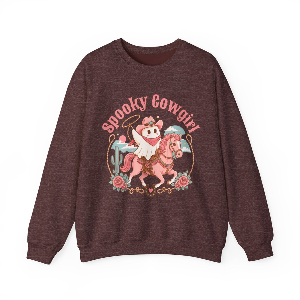 Crewneck Sweatshirt — “Spooky Cowgirl” Cute Western Cowboy Cowgirl Ghost Halloween Pullover