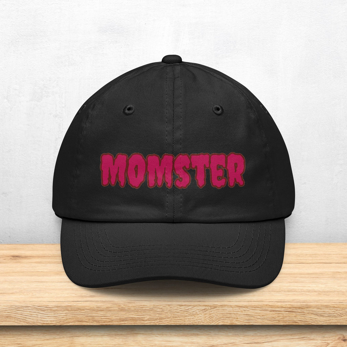 MOMSTER Embroidered Halloween Dad Hat | Mom Monster Cap, Gothic Pink Lettering