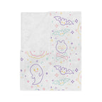 Kawaii Halloween Pattern Velveteen Microfiber Blanket | Pastel Halloween Neon Ghosts Bats Pumpkin Skull