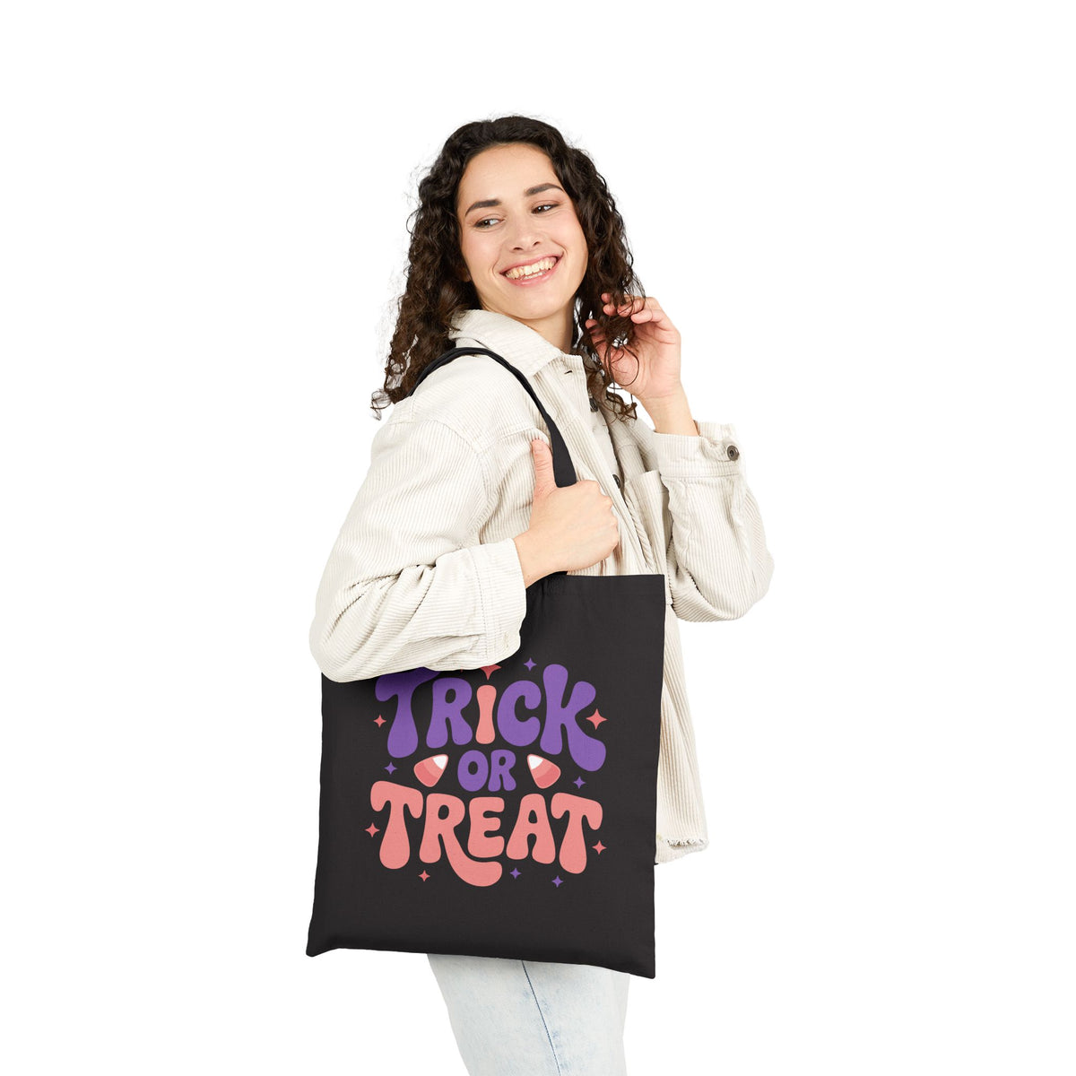 Halloween Trick or Treat Canvas Tote — Cotton Candycorn Trick or Treating Reusable Bag