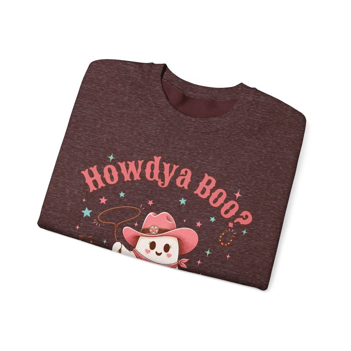 Crewneck Sweatshirt — “Howdya Boo?” Cute Western Cowboy Cowgirl Ghost Halloween Pullover