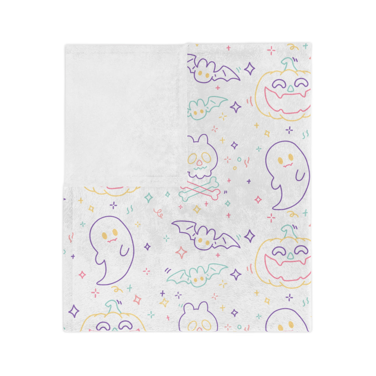 Kawaii Halloween Pattern Velveteen Microfiber Blanket | Pastel Halloween Neon Ghosts Bats Pumpkin Skull
