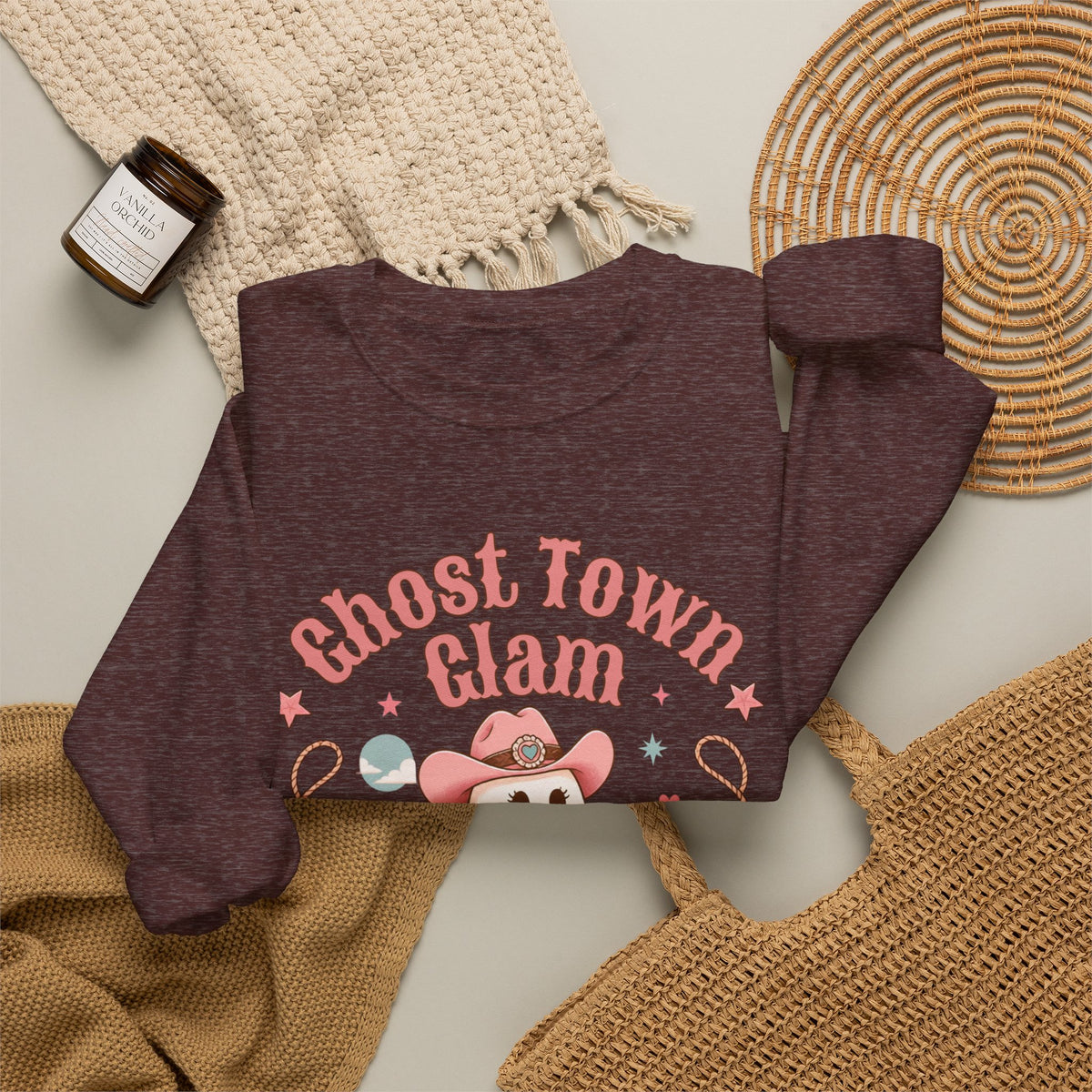 Crewneck Sweatshirt — “Ghost Town Glam” Cute Western Cowboy Cowgirl Ghost Halloween Pullover