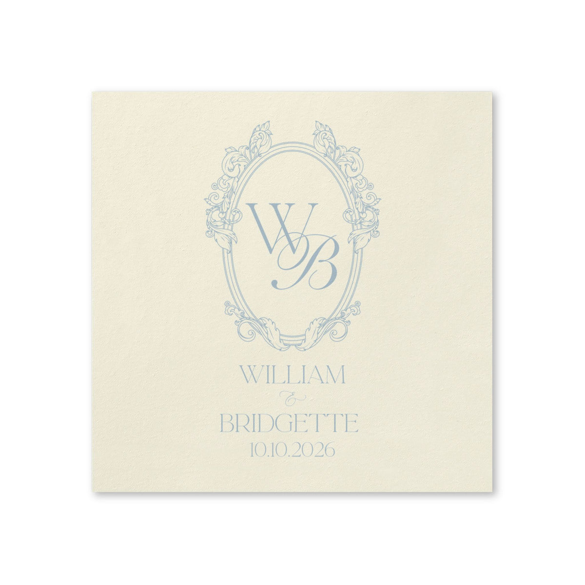 Monogrammed Wedding Napkins — Elegant Blue Initials Crest with Names and Date