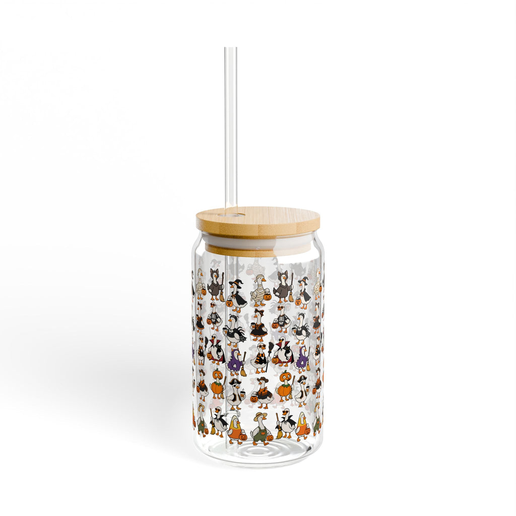 Halloween Ducks Geese Pattern Sipper Glass 16oz | Clear Straw Tumbler