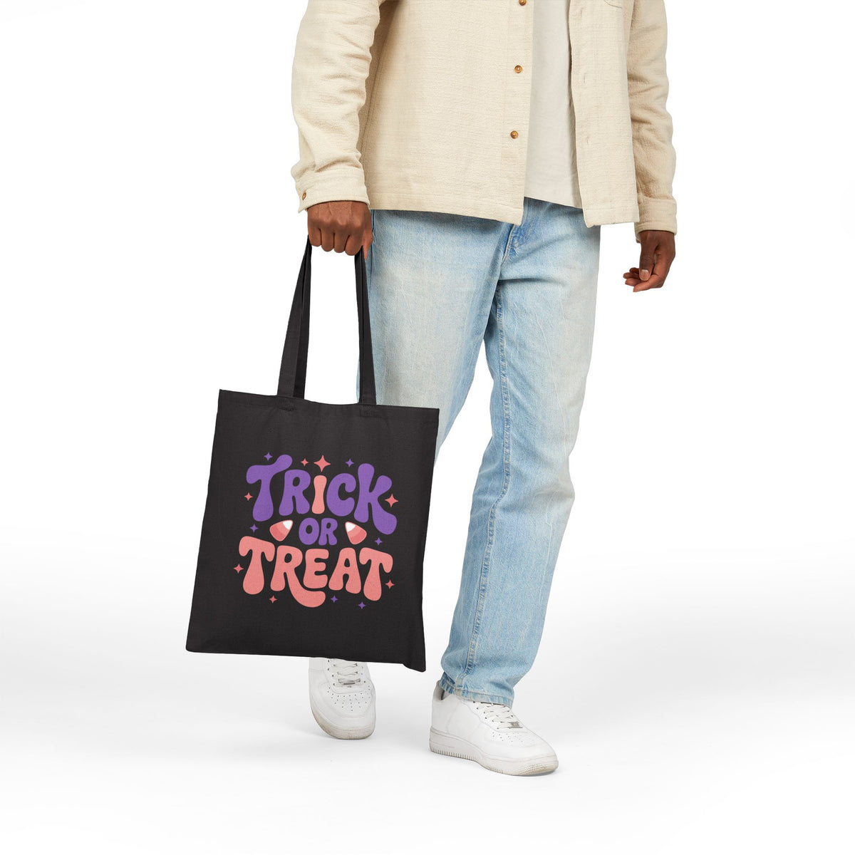 Halloween Trick or Treat Canvas Tote — Cotton Candycorn Trick or Treating Reusable Bag
