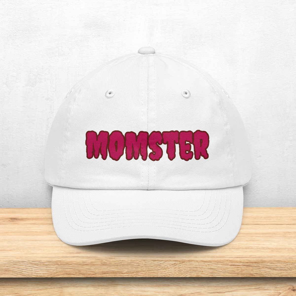 MOMSTER Embroidered Halloween Dad Hat | Mom Monster Cap, Gothic Pink Lettering