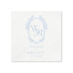 Monogrammed Wedding Napkins — Elegant Blue Initials Crest with Names and Date