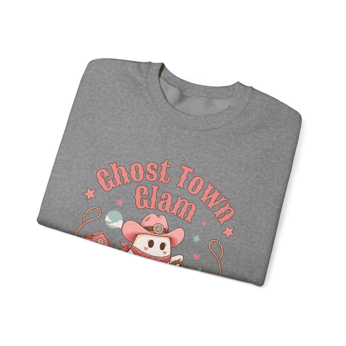 Crewneck Sweatshirt — “Ghost Town Glam” Cute Western Cowboy Cowgirl Ghost Halloween Pullover