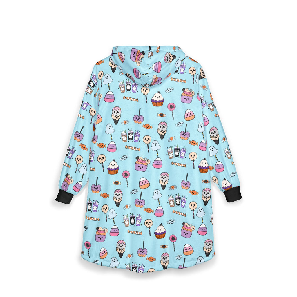 Cute Halloween Candy Pattern Hooded Blanket | Ghosts, Cupcakes, Lollipops, Ice Cream