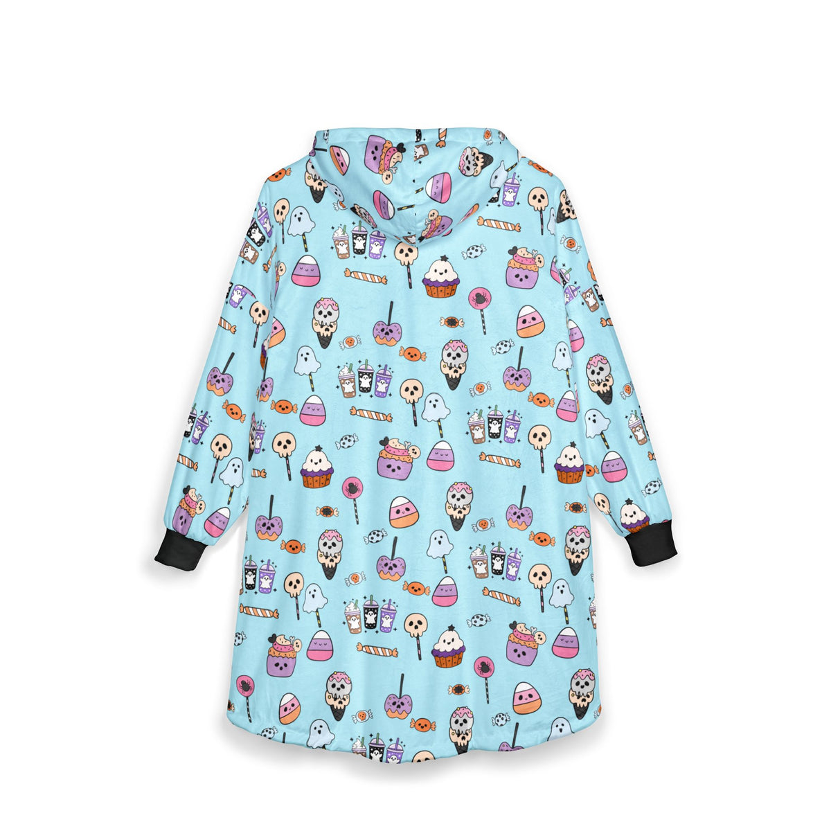 Cute Halloween Candy Pattern Hooded Blanket | Ghosts, Cupcakes, Lollipops, Ice Cream