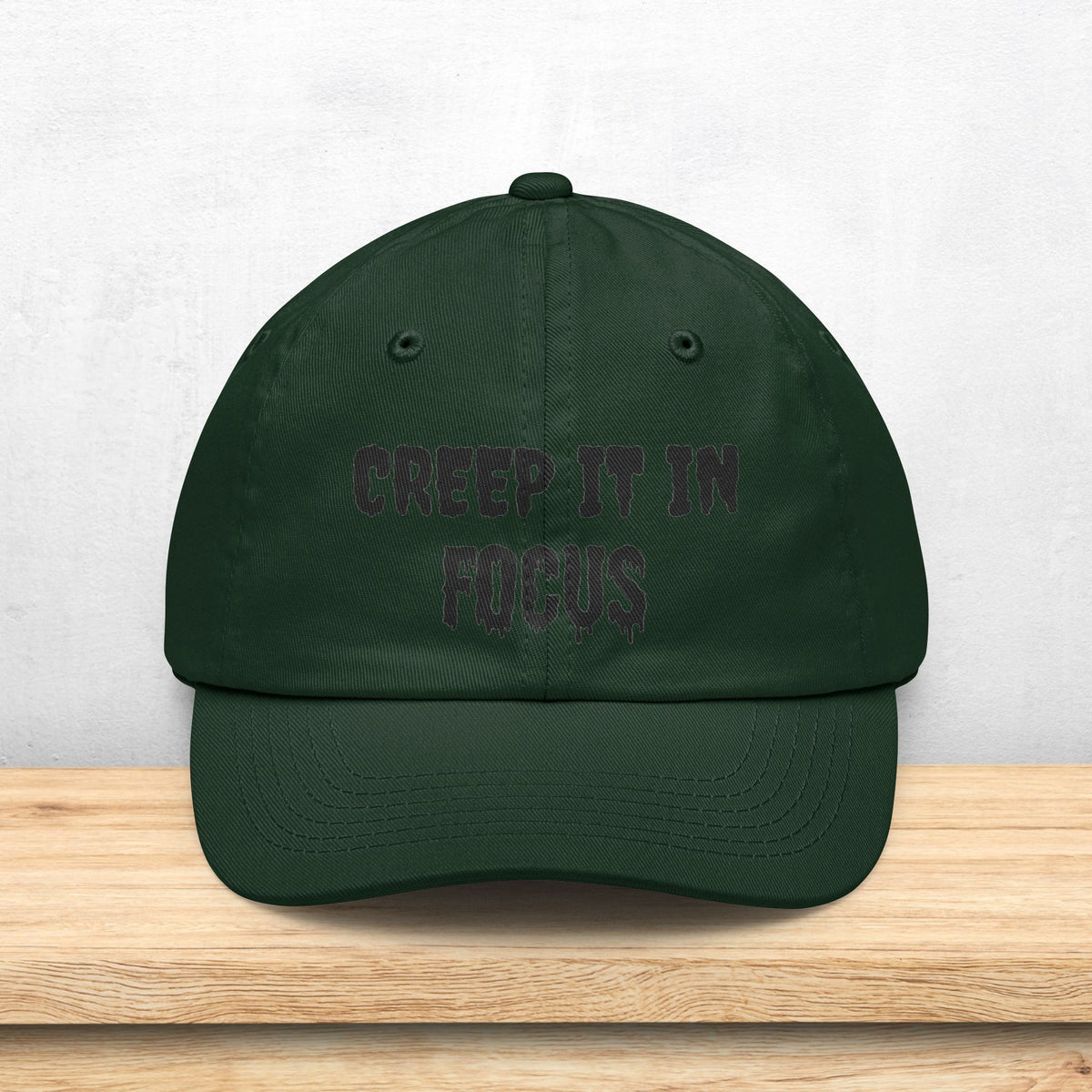 Creep It In Focus Dad Hat | Drippy Horror Text, Halloween Baseball Cap | Photographer Photography Pun