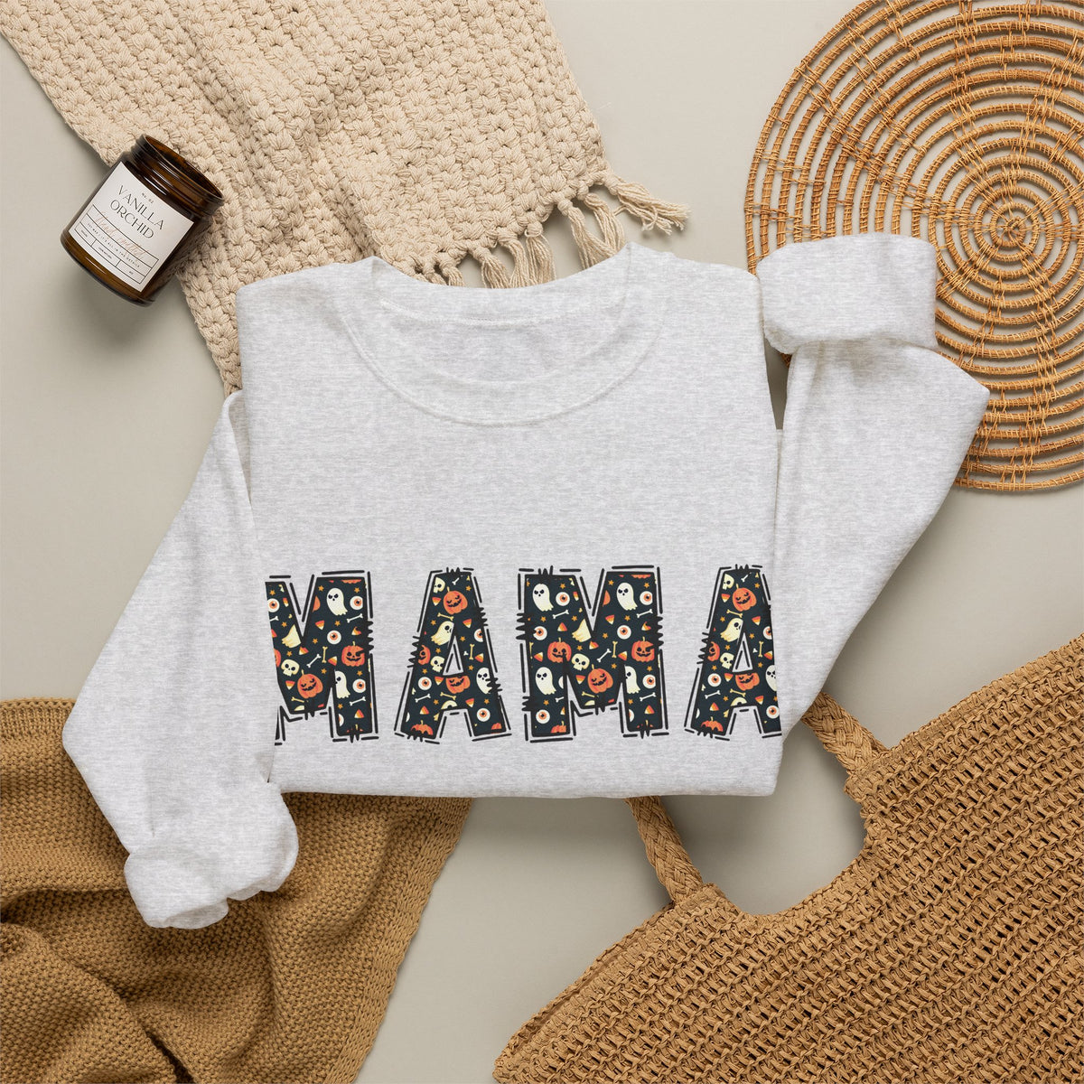 Halloween MAMA sweatshirt | Pumpkin ghost skull lettering crewneck