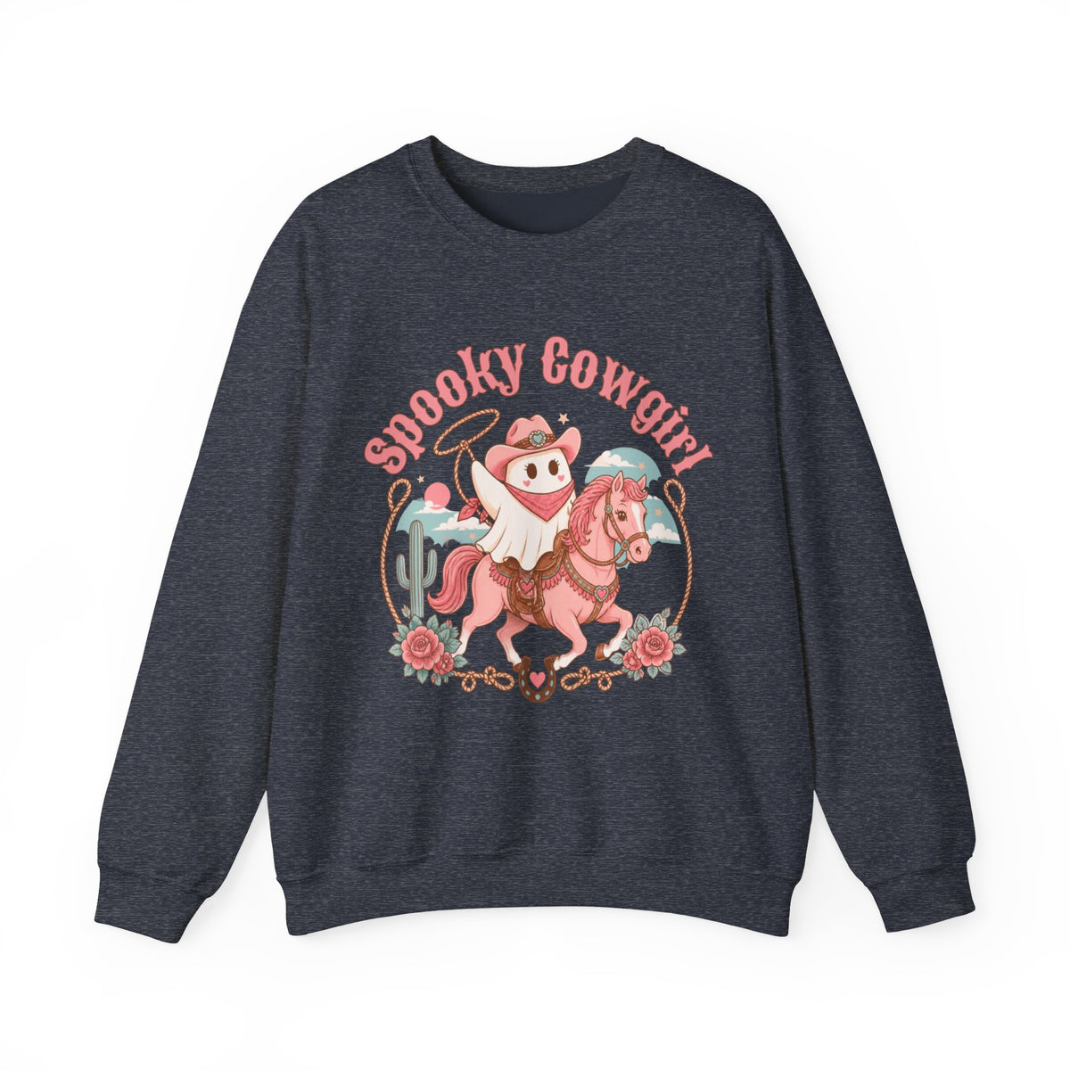 Crewneck Sweatshirt — “Spooky Cowgirl” Cute Western Cowboy Cowgirl Ghost Halloween Pullover