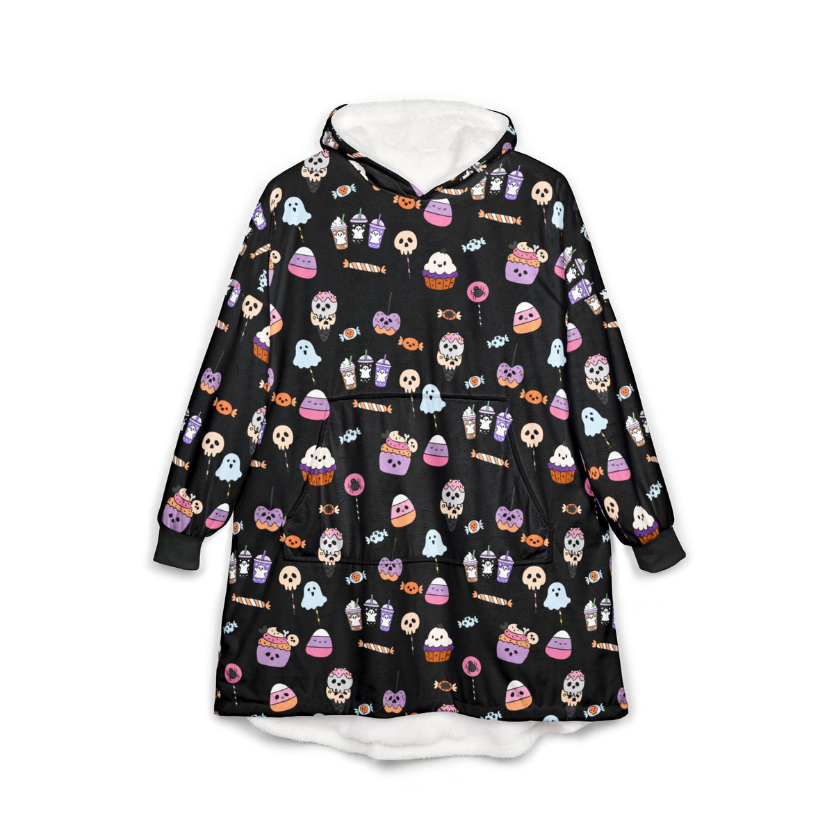 Cute Halloween Treats Hooded Blanket | Ghosts, Candy, Cupcakes Pattern