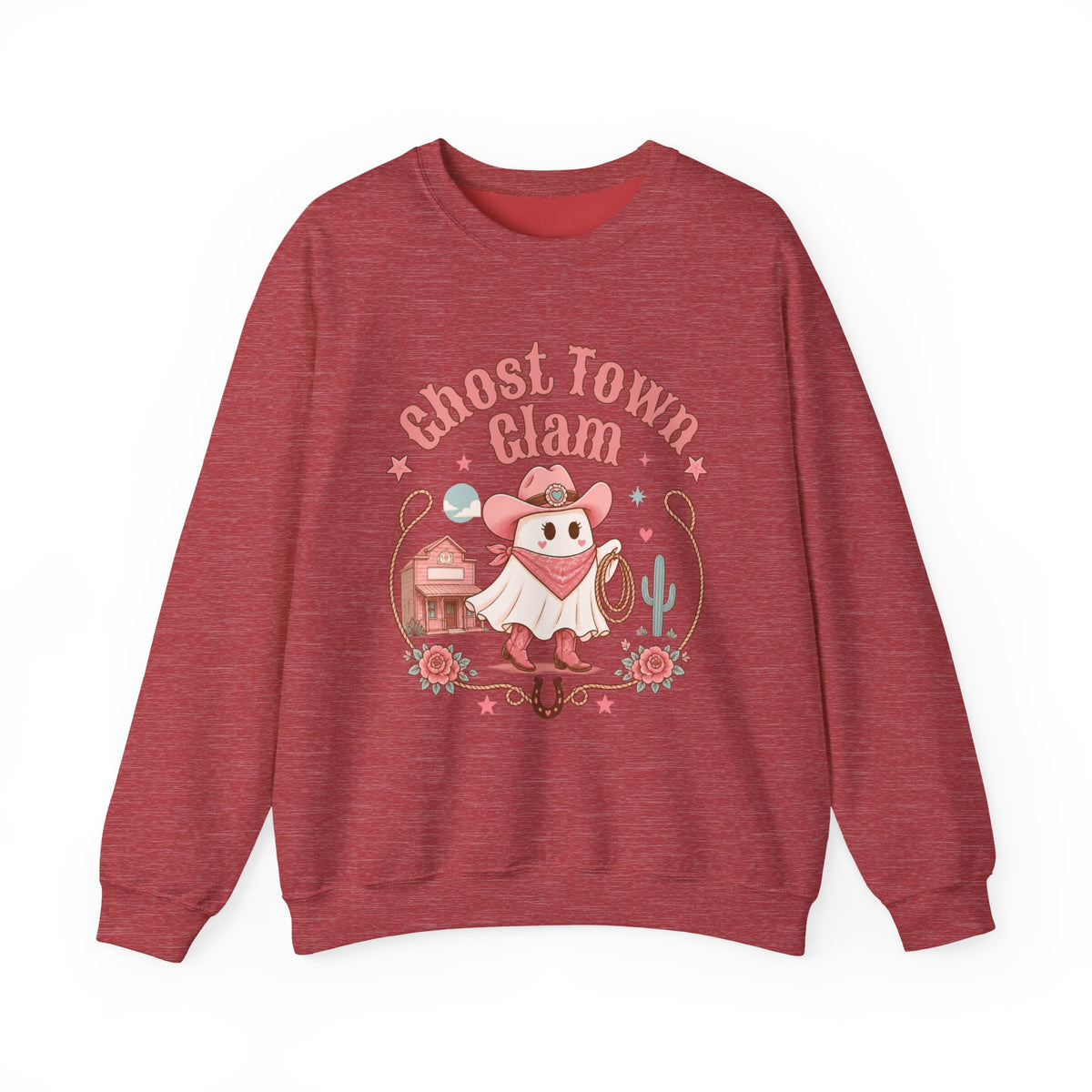 Crewneck Sweatshirt — “Ghost Town Glam” Cute Western Cowboy Cowgirl Ghost Halloween Pullover