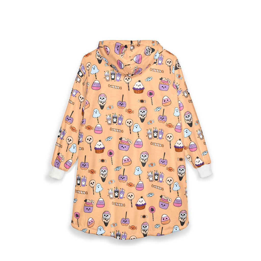 Cute Halloween Candy Pattern Hooded Blanket | Ghosts, Skulls, Lollipops