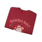 Crewneck Sweatshirt — “Howdya Boo?” Cute Western Cowboy Cowgirl Ghost Halloween Pullover