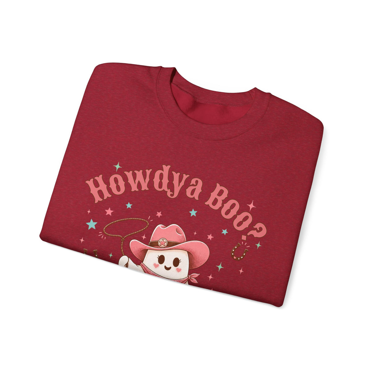 Crewneck Sweatshirt — “Howdya Boo?” Cute Western Cowboy Cowgirl Ghost Halloween Pullover
