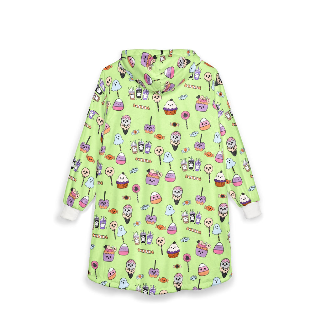 Cute Halloween Treats Pattern Hooded Blanket | Ghosts, Cupcakes, Lollipops, Ice Cream