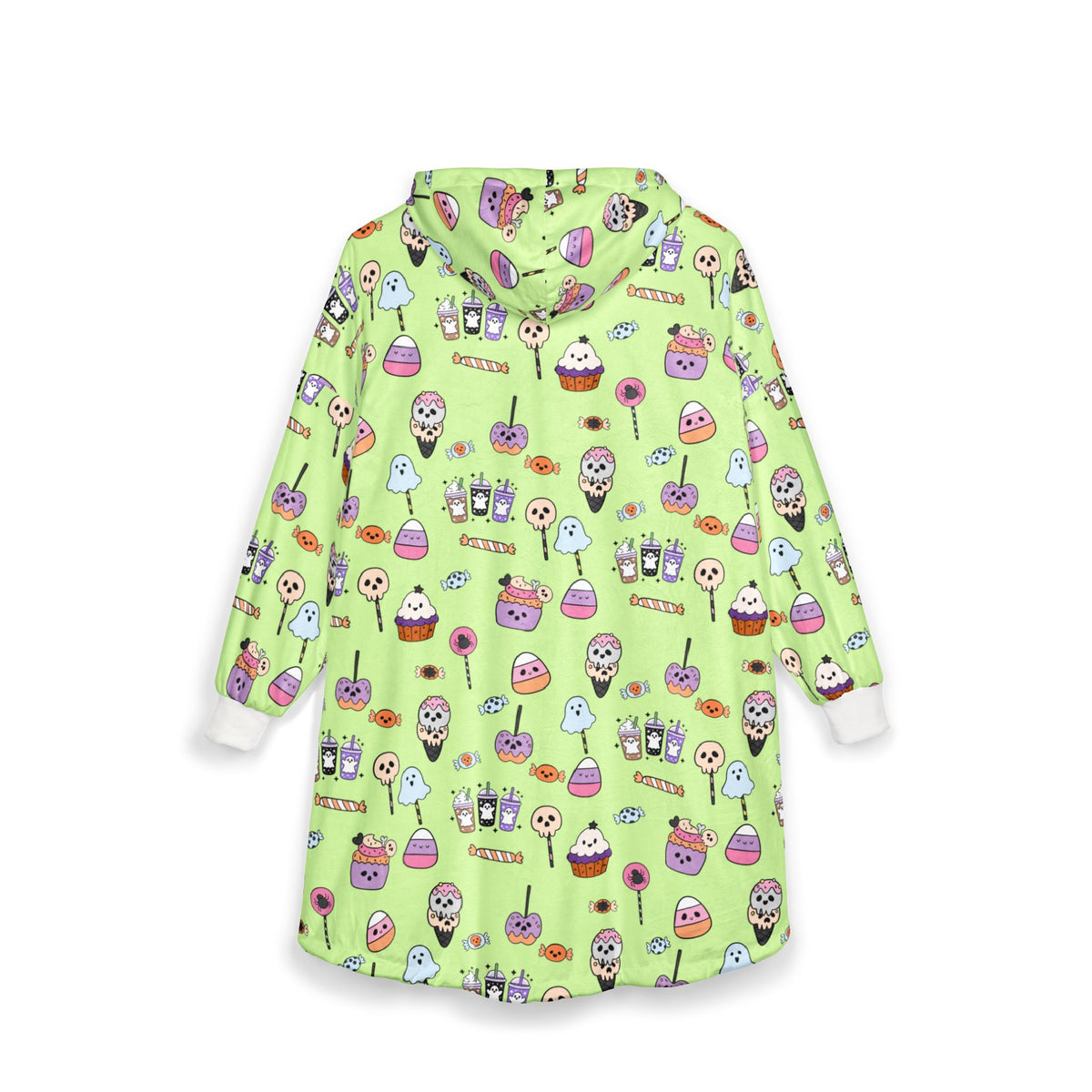 Cute Halloween Treats Pattern Hooded Blanket | Ghosts, Cupcakes, Lollipops, Ice Cream